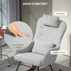 Modern Upholstered Rocking Nursery Glider Chair with High Backrest, Headrest and Lumbar Pillow for Living Room or Bedroom