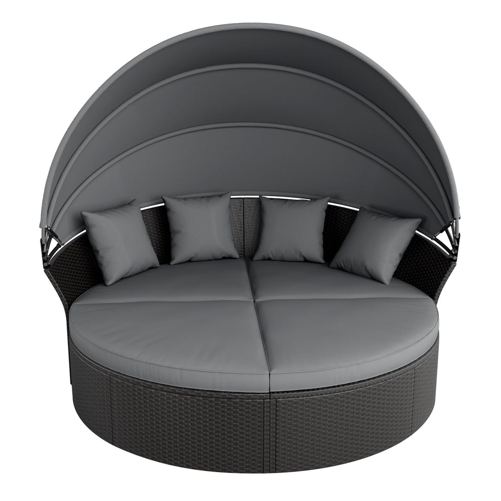 Nuon 4-piece Outdoor Black Wicker Patio Round Daybed Sectional Sofa Set with Retractable Canopy by Havenside Home