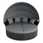 Nuon 4-piece Outdoor Black Wicker Patio Round Daybed Sectional Sofa Set with Retractable Canopy by Havenside Home