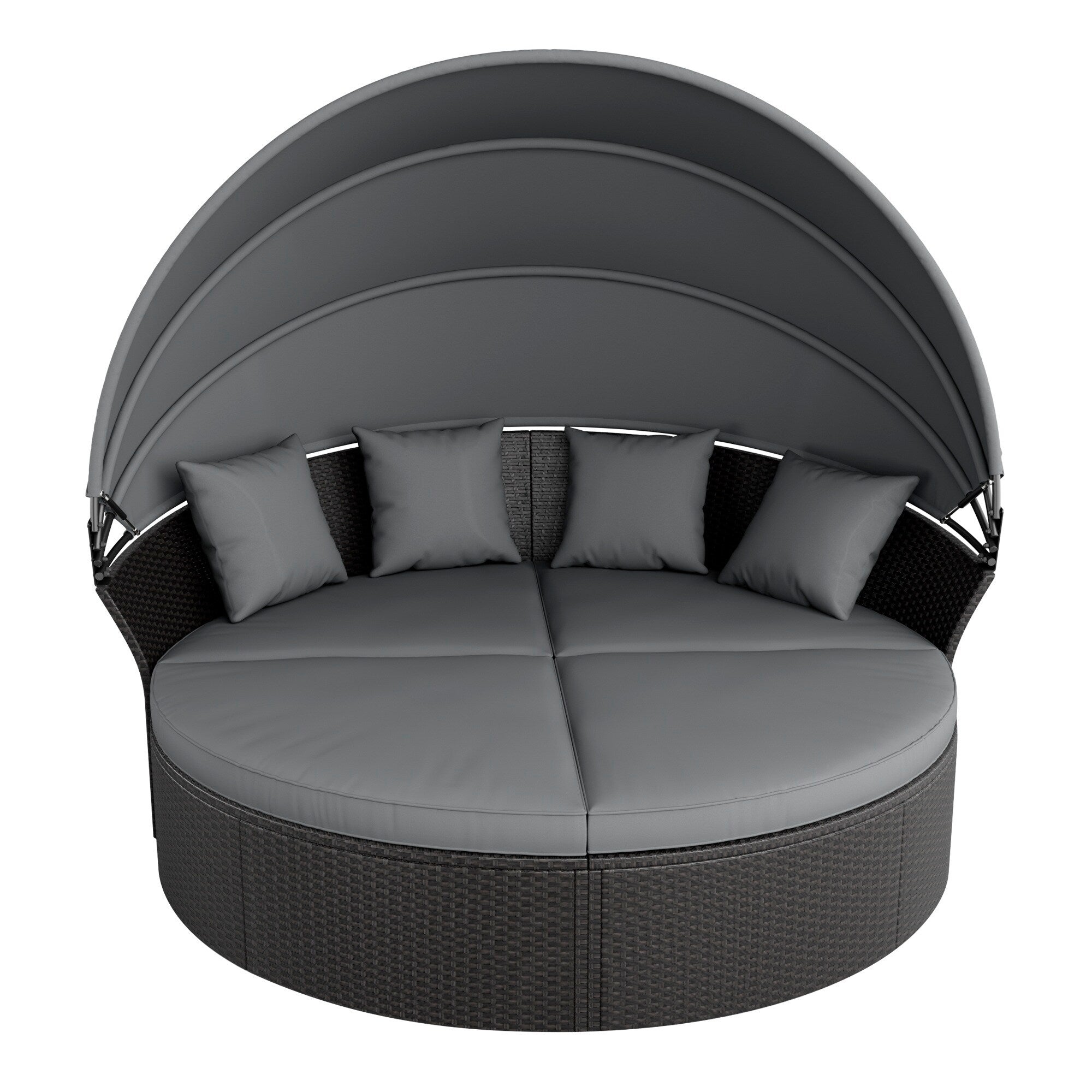 Nuon 4-piece Outdoor Black Wicker Patio Round Daybed Sectional Sofa Set with Retractable Canopy by Havenside Home