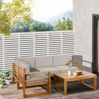 Outsunny 5 PCS L Shaped Patio Furniture Set, Wood Outdoor Sectional Sofa Conversation Set, Grey