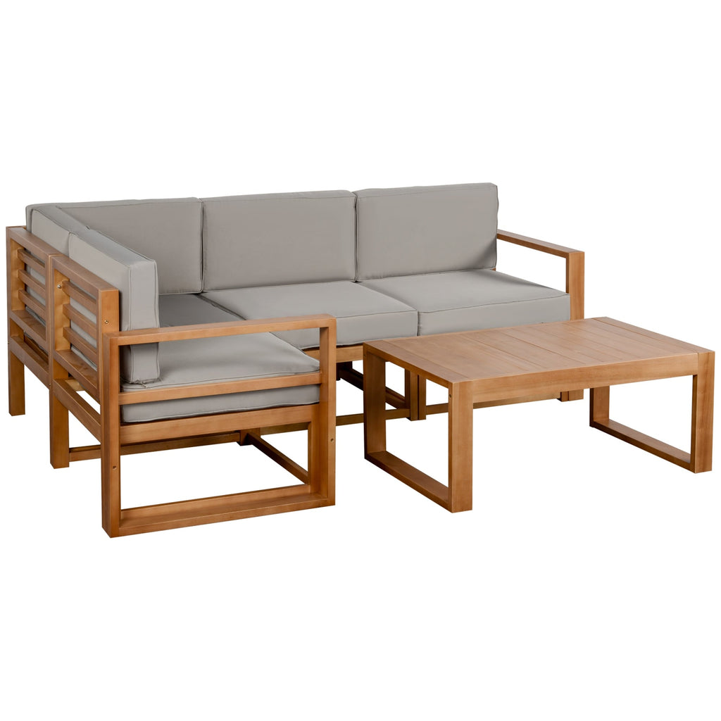 Outsunny 5 PCS L Shaped Patio Furniture Set, Wood Outdoor Sectional Sofa Conversation Set, Grey