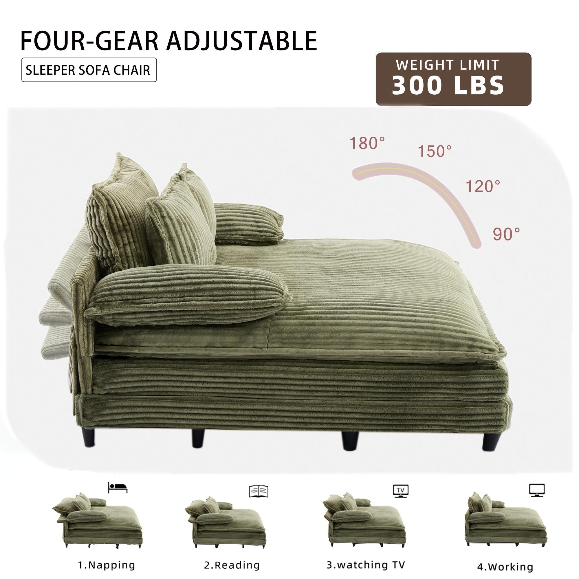 Oversized Chaise Lounge Fluffy Corduroy Sofa Bed Adjustable