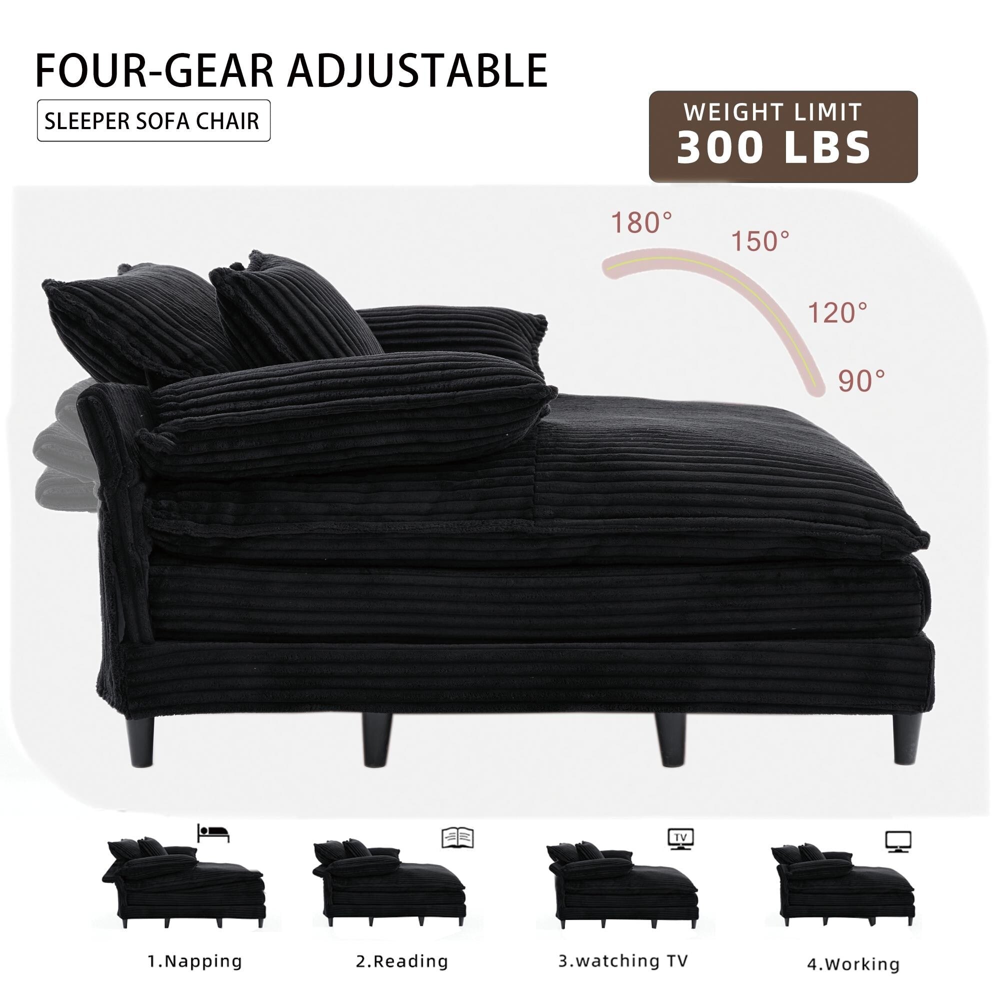 Oversized Chaise Lounge Fluffy Corduroy Sofa Bed Adjustable