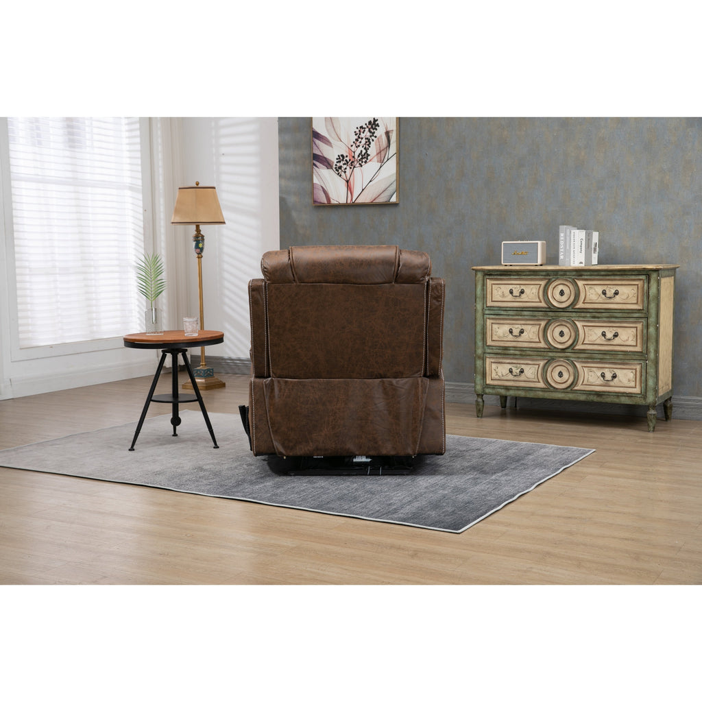 Oversized PU Leather Power Lift Recliner with Massage, Lumbar Heating, Cup Holder, 180¡ã Flat Lay