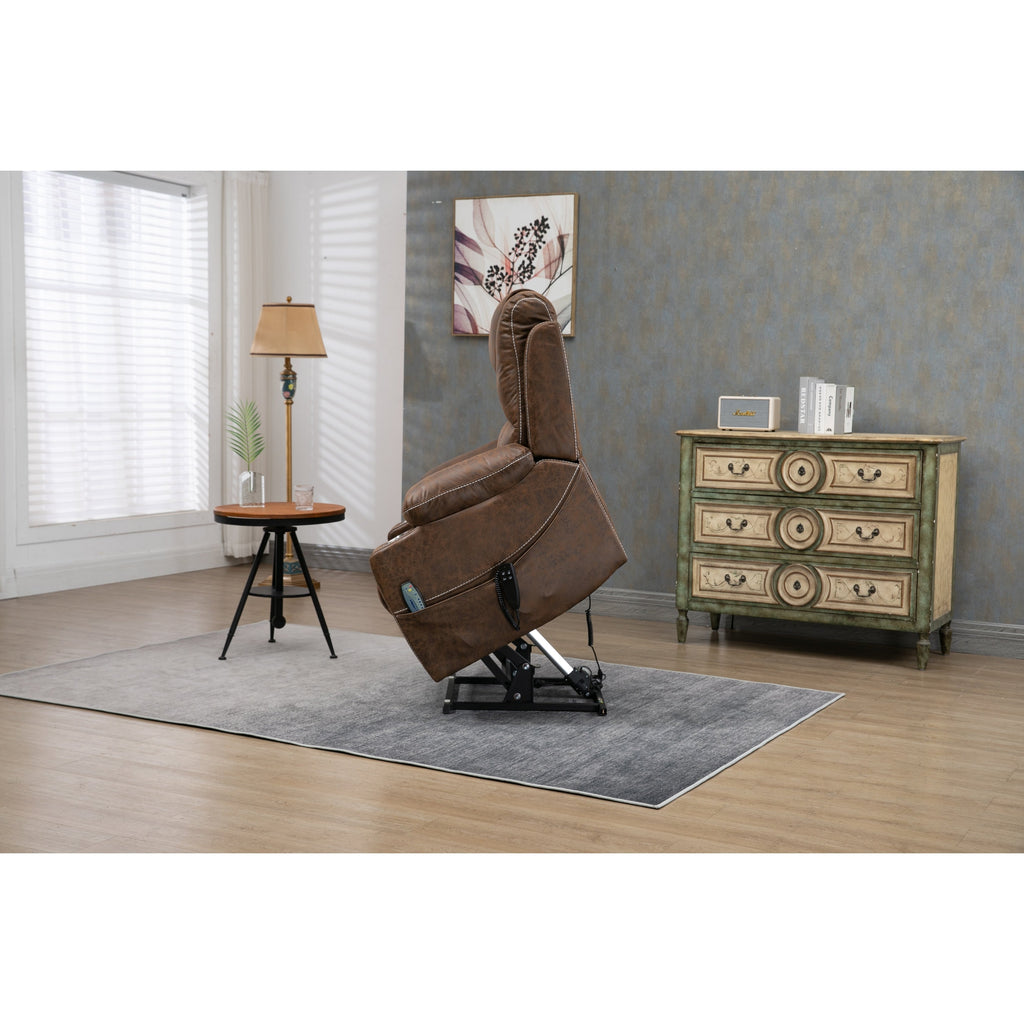 Oversized PU Leather Power Lift Recliner with Massage, Lumbar Heating, Cup Holder, 180¡ã Flat Lay
