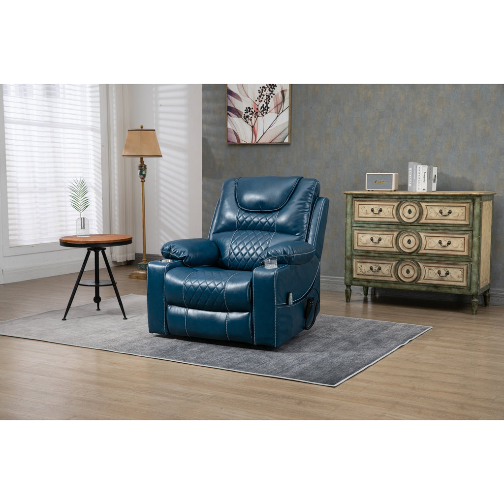 Oversized PU Leather Power Lift Recliner with Massage, Lumbar Heating, Cup Holder, 180¡ã Flat Lay