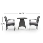 Peterson Outdoor 3-piece Wicker Bistro Set with Cushions by Christopher Knight Home