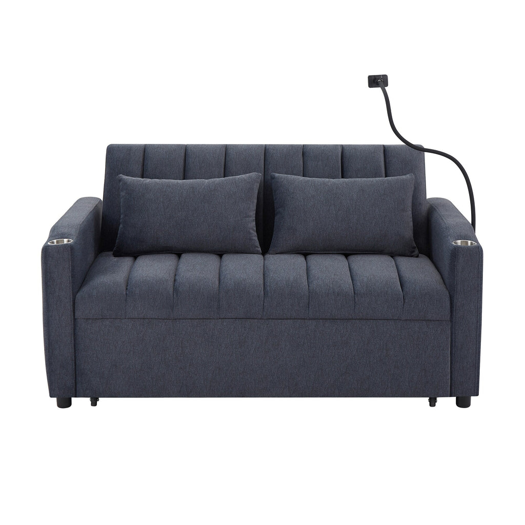 Roomfitters Convertible Loveseat Sofa Bed with USB Ports, Side Pockets, Cup Holders, and Swivel Phone Holder for Living Room