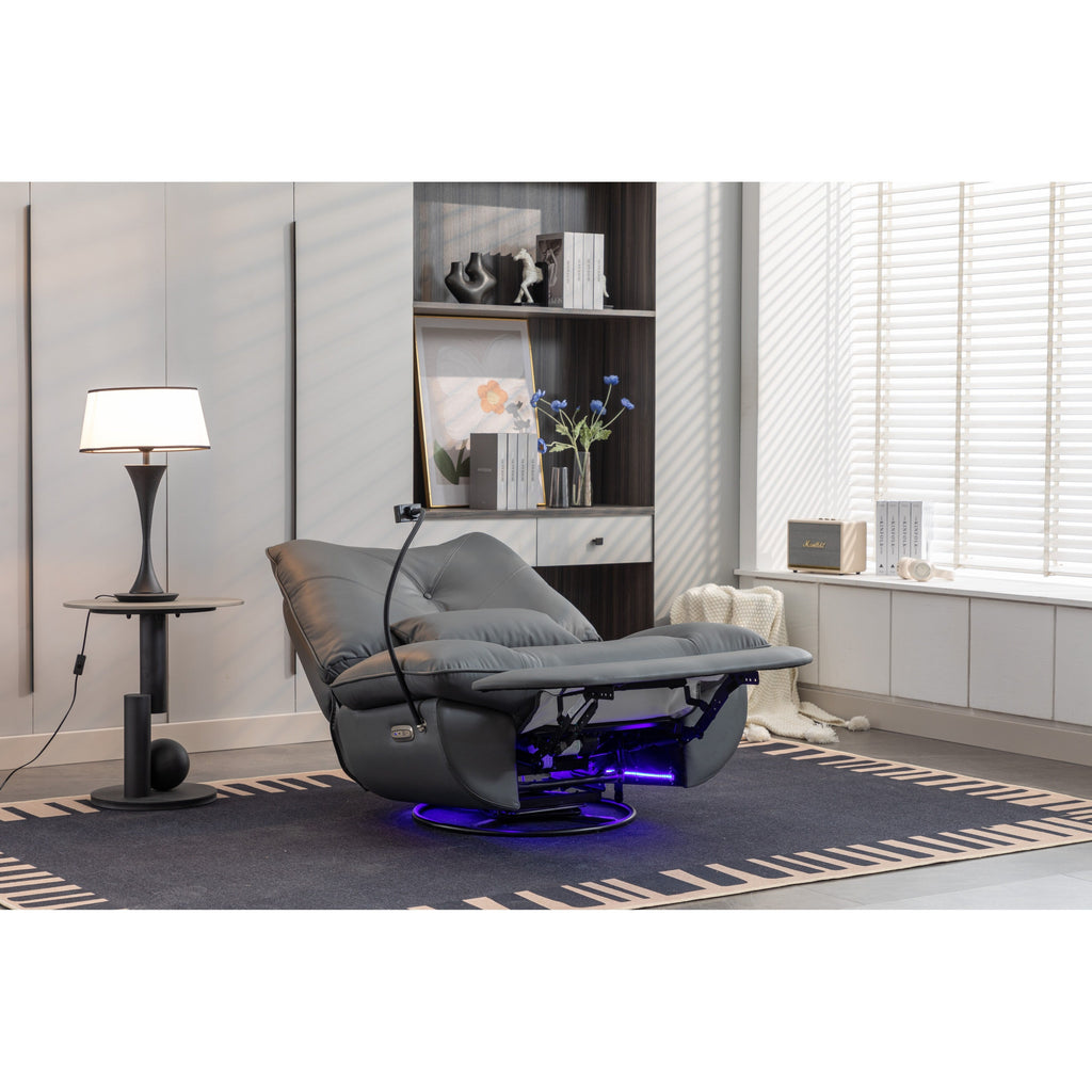 Swivel Glider Power Recliner with Bluetooth Speakers, Phone Holder, USB and Type-C Charging Ports, Hidden Arm Storage