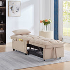 Taupe 68.5 Velvet Single Folding Sofa Bed with Adjustable Backrest and Pillows for Living Room