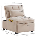 Taupe 68.5 Velvet Single Folding Sofa Bed with Adjustable Backrest and Pillows for Living Room