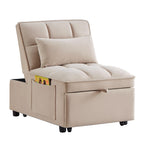 Taupe 68.5 Velvet Single Folding Sofa Bed with Adjustable Backrest and Pillows for Living Room