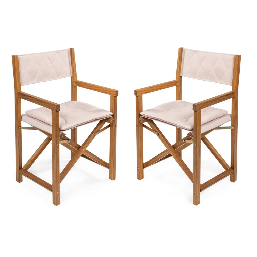 Theo Classic Mid-Century Outdoor Acacia Wood Foldable Diamond-Quilted Back Director Chair with Cushion, (Set of 2) by JONATHAN Y