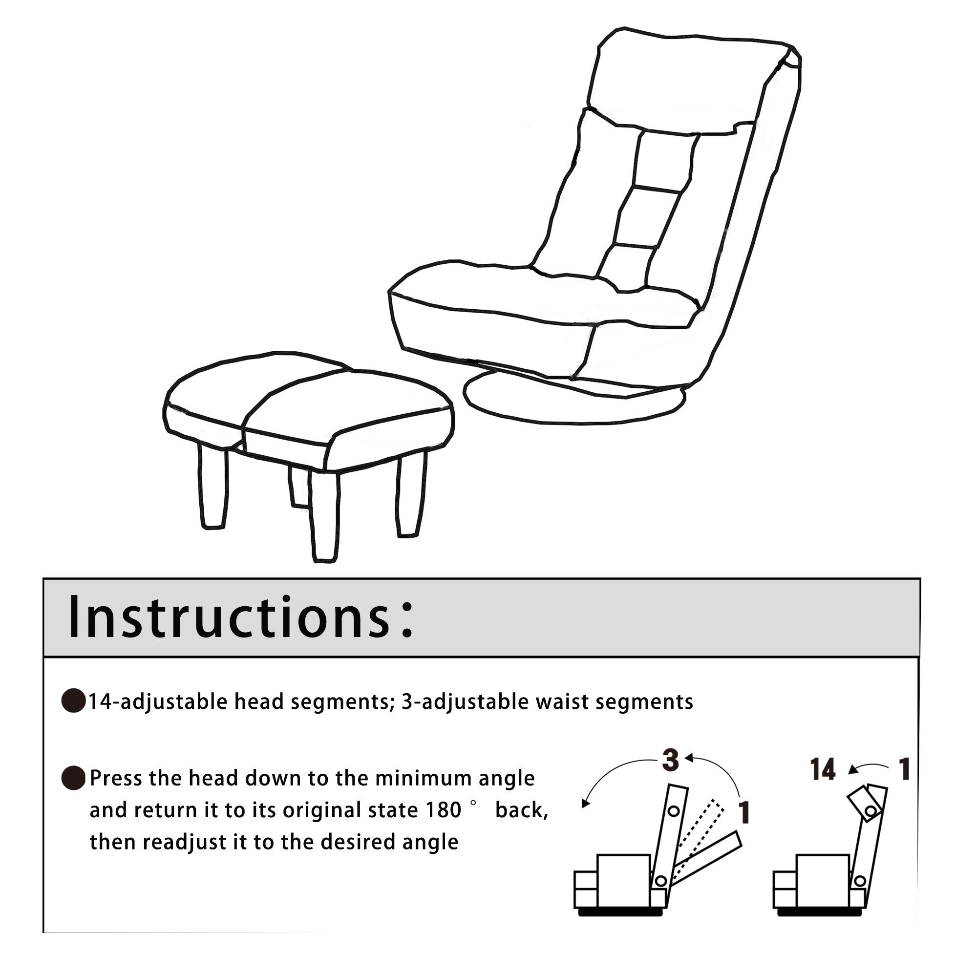 Upholstered Armless Recliner Set with Ottoman and Adjustable Headrest