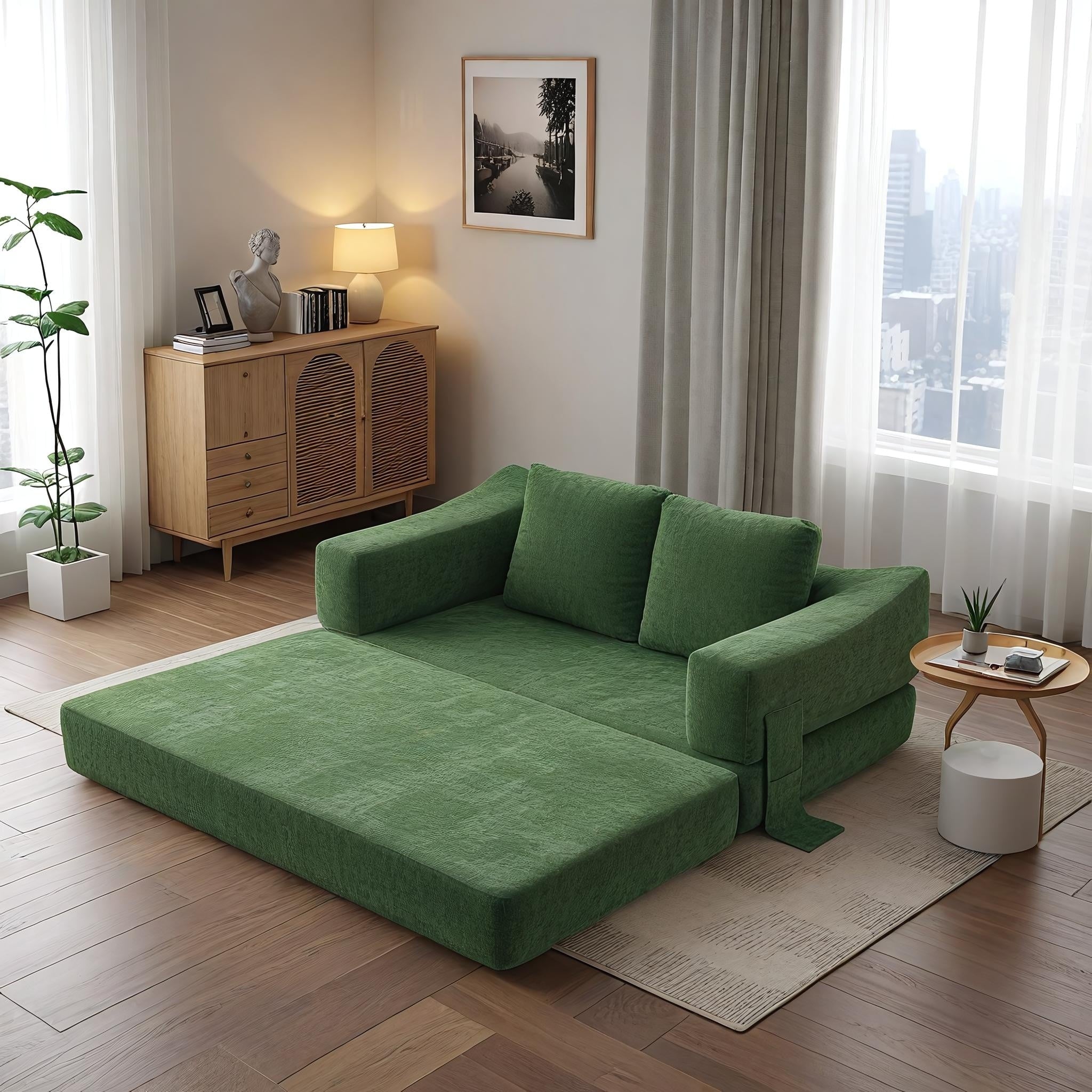 70.87 Upholstered Convertible Sleeper Sofa, Convertible Chair Floor Couch Comfy Sofa for Living Room, Bedroom, Chenille Fabric